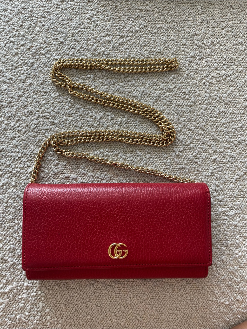 Authentic Gucci Red Gg Marmont Wallet On Chain Bag